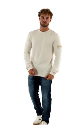 Tee shirt manches longues calvin klein jeans waffle ybi ivory