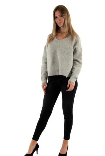 Pull hiver superdry oversized v neck rda light grey twist