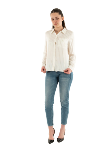 Chemisier only sabrina cloud dancer w light gold foil stripe