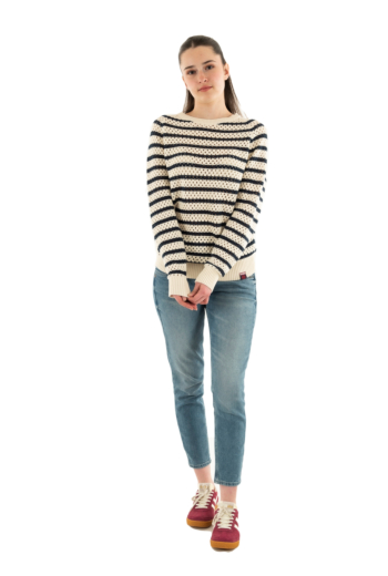 Pull leger superdry stripe crochet slouchy crew e1p natural white stripe