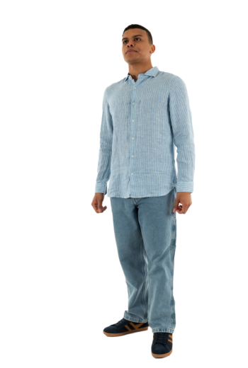 Chemise superdry vacation l/s linen fwj azure blue stripe