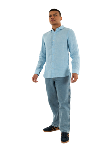 Chemise superdry vacation l/s linen f5p sea blue chambray