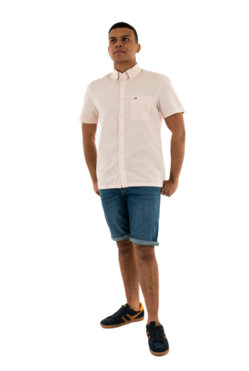 Chemise manches courtes tommy jeans reg seersucker s th3 precious pink stripes