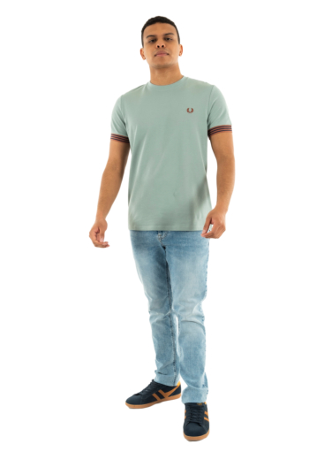 Tee shirt fred perry striped cuff x06 silver blue