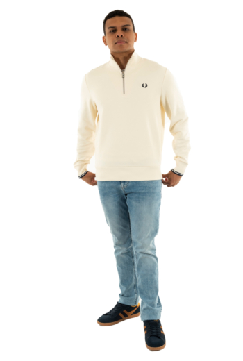 Sweat fred perry half zip y24 ecru/tennis blue
