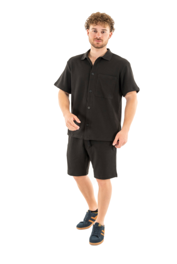 Chemise manches courtes calvin klein jeans chunky waffle beh ck black