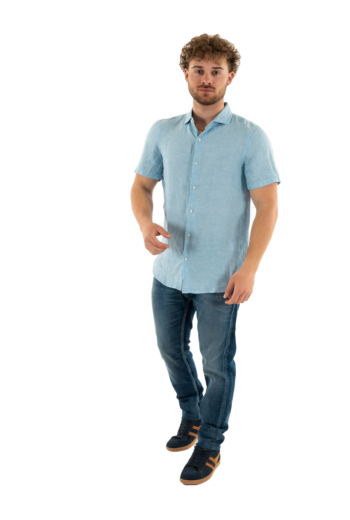 Chemise manches courtes superdry vacation linen s/s f5p sea blue chambray