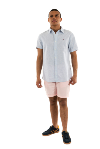 Chemise manches courtes tommy jeans reg linen blend 0a8 colorado blue / ecru