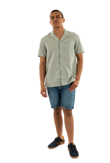 Chemise manches courtes tommy jeans linen blend camp mr6 aruba green