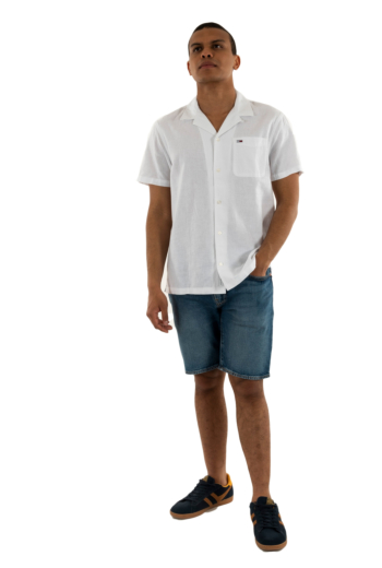 Chemise manches courtes tommy jeans linen blend camp ybl ecru