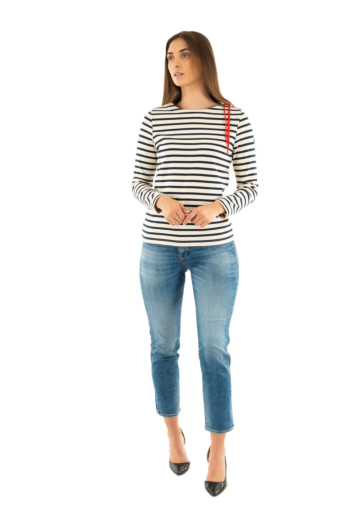 Pull leger saint james cavalaire ecru/marin/tulipe