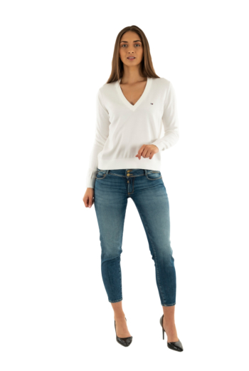Pull leger tommy jeans essential vneck ybl ecru