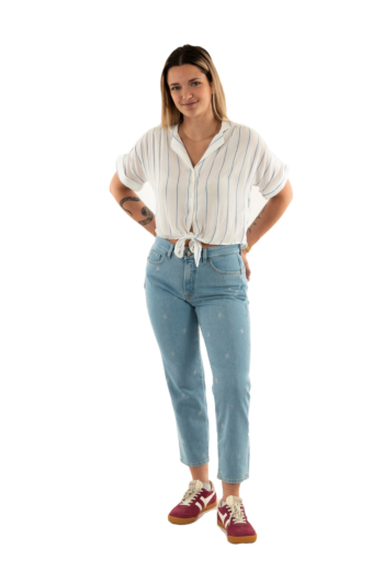 Chemisier manches courtes only paula cloud dancer wide blue bonnet stripe