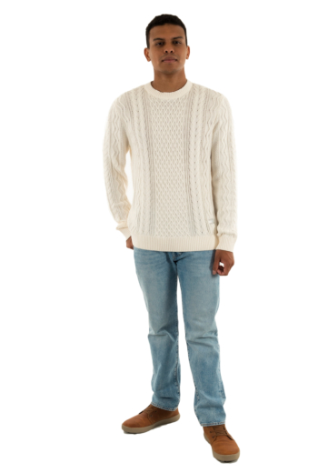 Pull hiver tommy jeans slm badge cable 0k4 ancient white tonal