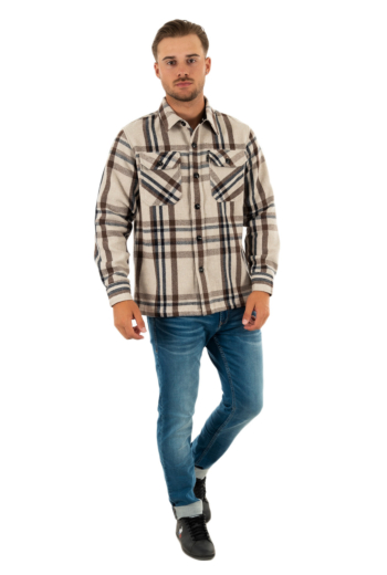 Chemise schott poche poitrine beige checks