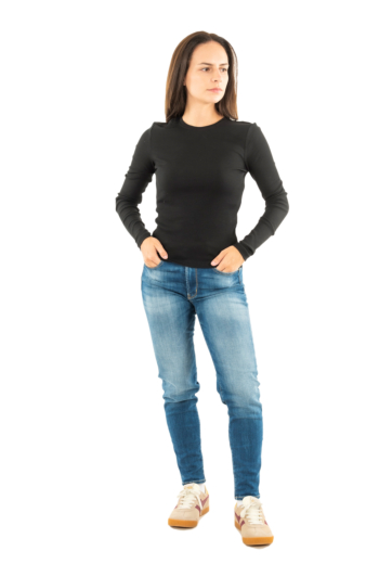 Tee shirt manches longues only checkie black rhinestones round