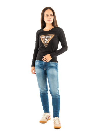 Tee shirt manches longues guess jeans leo jblk jet black a996
