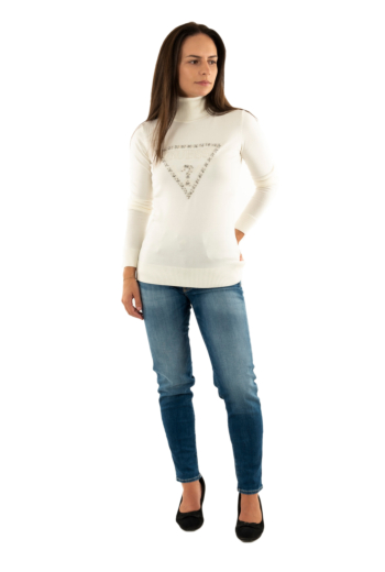 Pull hiver guess jeans melanie triangle g012 cream white