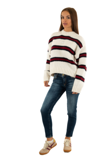 Pull hiver tommy jeans badge stripe ybh ancient white / stripe
