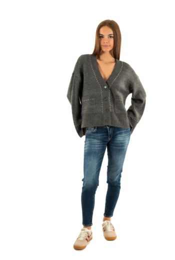 Gilets cardigans only elsie medium grey melange silver studs