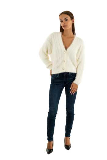 Gilets cardigans guess jeans kinako fuzzy g1o6 dove white
