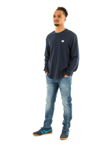 Tee shirt manches longues calvin klein jeans waffle badge crew cef dark sapphire