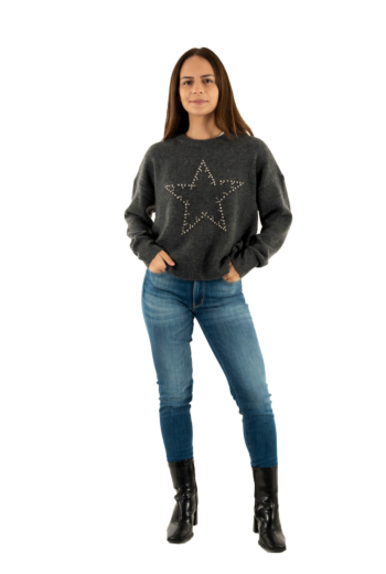 Pull hiver only renata dark grey melange silver bling