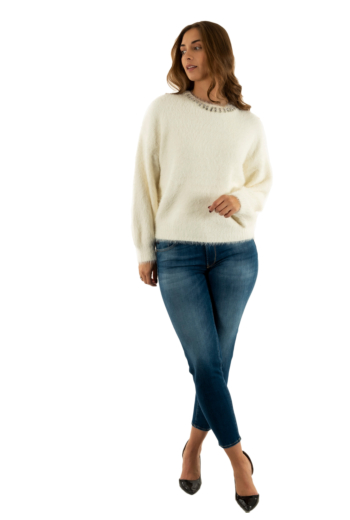 Pull hiver guess jeans arisa rhinestone g1o6 dove white