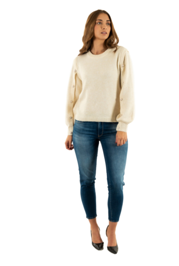 Pull hiver only rene egret melange/gold button
