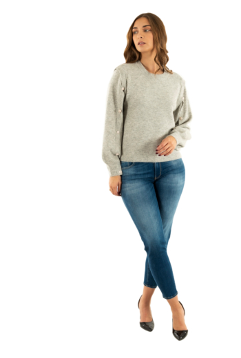 Pull hiver only rene light grey melange gold button