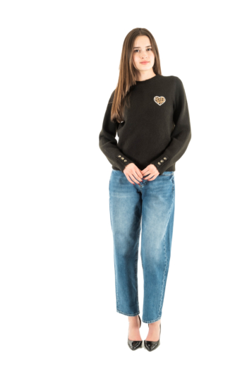 Pull hiver only lauren black leo heart/birch outline/bone button