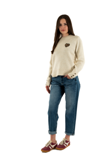 Pull hiver only lauren birch mel/leo heart/black outline/bone button