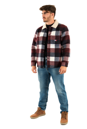 Blousons et vestes tommy jeans check teddy over c1g dark night navy / buffalo check