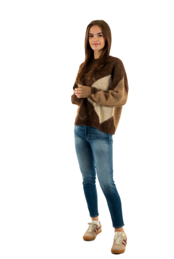 Pull hiver only noemie chestnut cocoa creme/biscotti/melange/argyle
