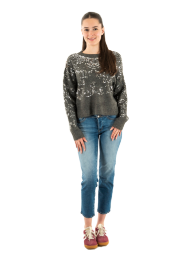 Pull hiver only alta dark grey melange silver bling