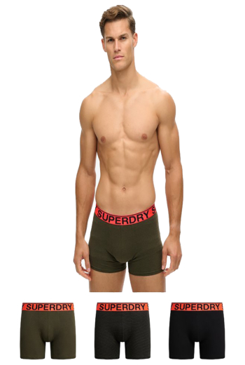Calecons et slips superdry boxer triple pack b9y khaki stripe/khaki grit/black