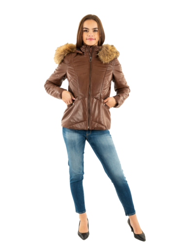 Blousons cuir rose garden nagel+fur dark cognac