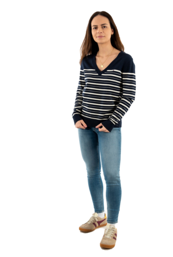 Sweat tommy jeans jersey fine 0a9 bretton stripe dark night navy