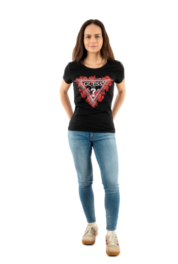 Tee shirt guess jeans flowers jblk jet black a996