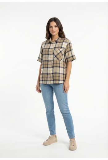 Chemisier manches courtes barbour fern ny51 dress navy tartan