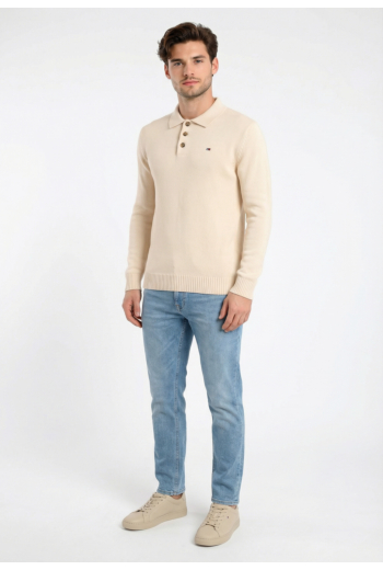 Polos manches longues tommy jeans slim essential ybh ancient white