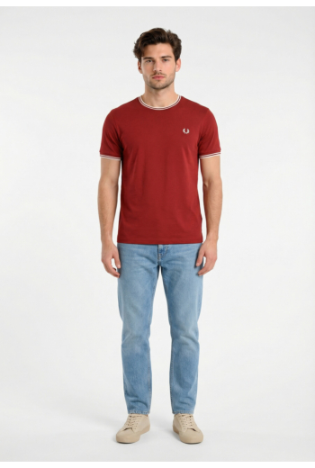 Tee shirt fred perry twin tipped 07b burntred/snwht