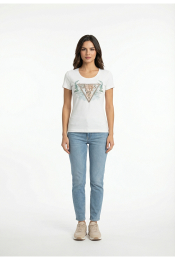 Tee shirt guess jeans flower g011 pure white