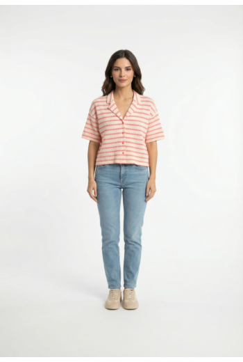 Chemisier manches courtes Le Temps Des Cerises cleo 5023  pink fluo