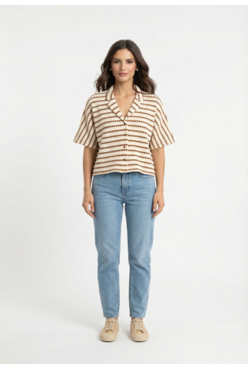 Chemisier manches courtes Le Temps Des Cerises cleo 8052  tabac