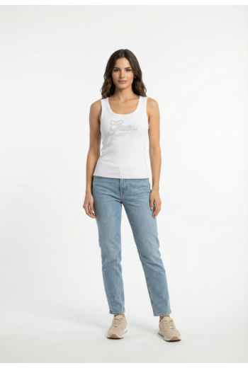 Debardeurs guess jeans logo script g011 pure white