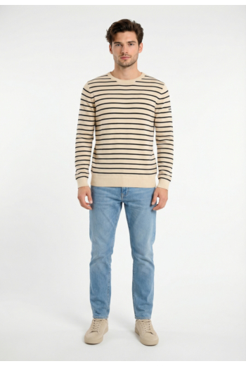 Pull leger superdry merchant breton j7u cream breton stripe