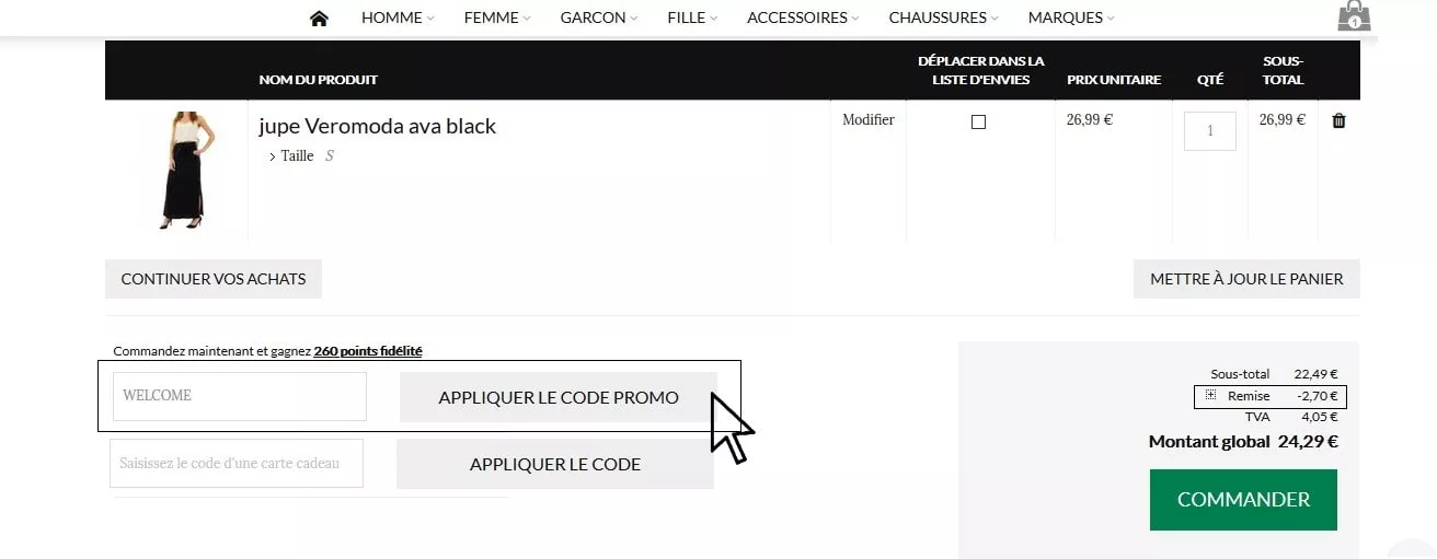 utilisation code promo